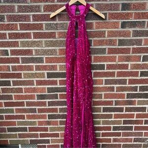 Elegant Pink Sequin Evening Gown